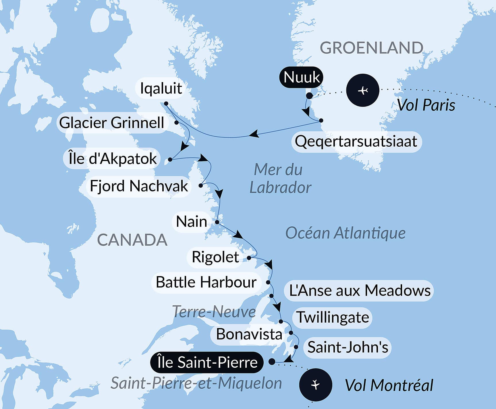 Des côtes sauvages du Groenland à la côte est du Canada
