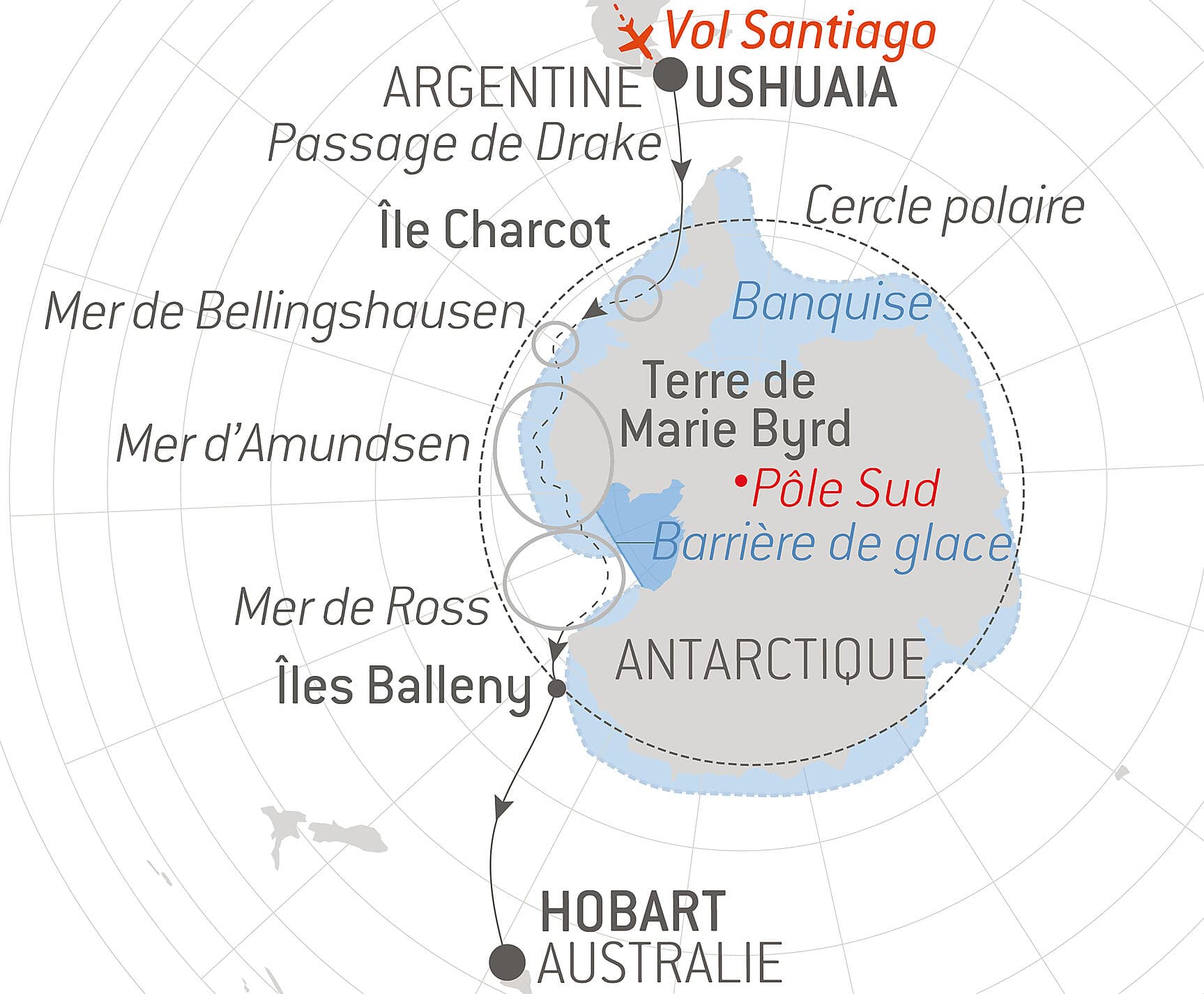Entre deux continents, terres inexplorées orientales d'Antarctique