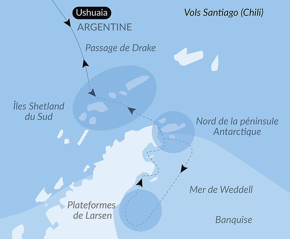Mer de Weddell et plateformes de glace de Larsen